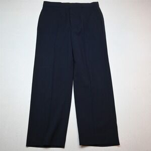Vtg Mens 33x30 Navy Blue Wool Flat Front Classic 80s 90s Dress Mens Pants
